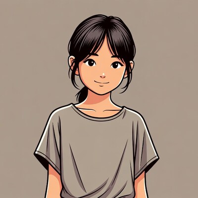 Anime girl smiling in gray t-shirt