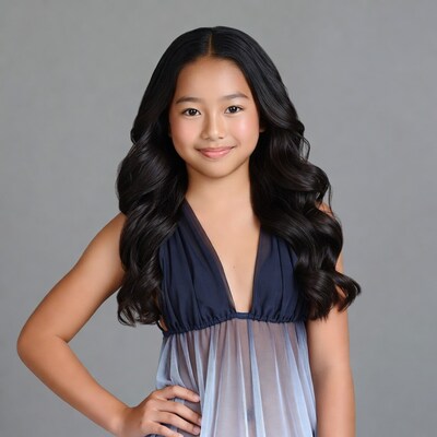 Asian girl in sheer navy dress
