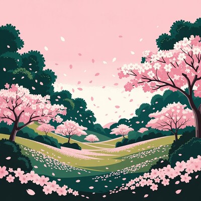 Cherry Blossom Trees in Pink Valley