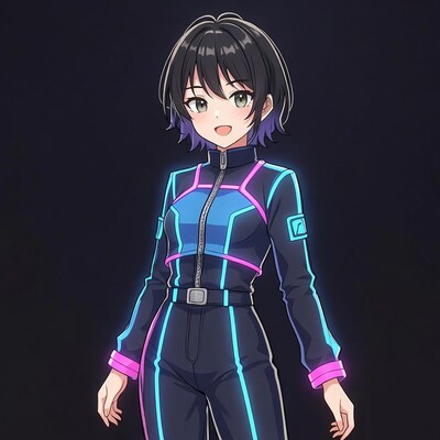 Anime girl in neon racing suit