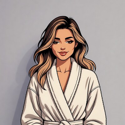 Woman in white bathrobe illustration