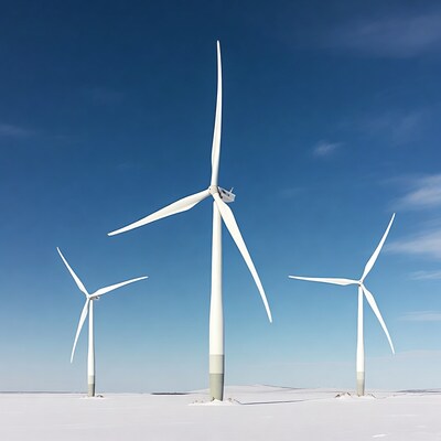 Wind Turbines in Snowy Landscape
