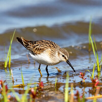 Dunlin foraging in shallow water