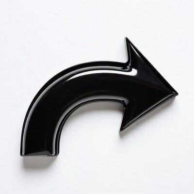 Black Curved Arrow on White