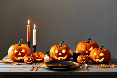 Jack-o'-lanterns on Halloween table