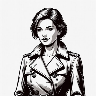 Woman in trench coat illustration