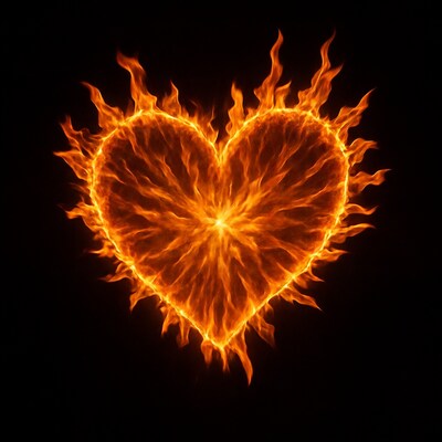Burning Heart Flames on Black