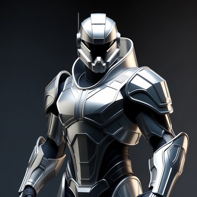 Silver futuristic armored soldier