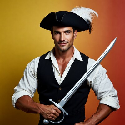 Man in pirate costume holding sword
