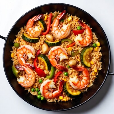 Shrimp Paella in Black Pan