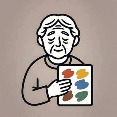 Elderly man holding paint palette