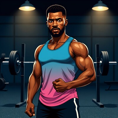 Muscular African-American man in gym