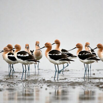 Group of Black-winged Stilts in Mudflat