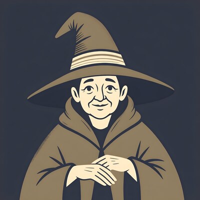 Cartoon wizard man in hat