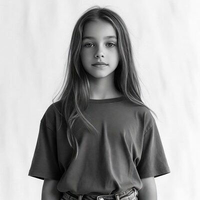 Girl with long hair in t-shirt