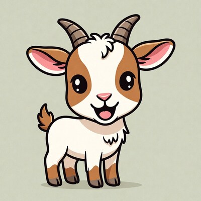 Cute cartoon baby goat smiling