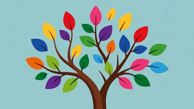 Colorful Tree Illustration on Blue Background