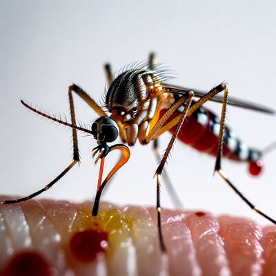 Mosquito biting human skin