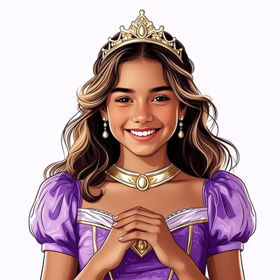 Smiling girl in purple princess dress