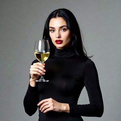 Woman holding white wine glass