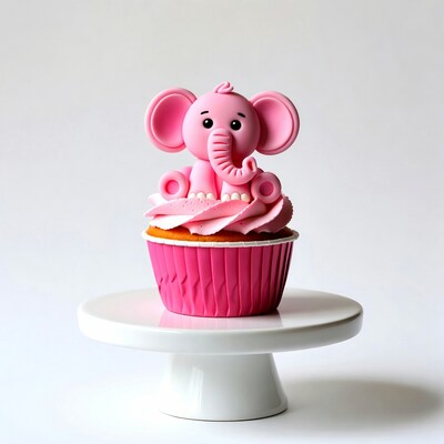 Pink elephant cupcake on stand