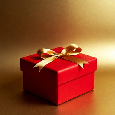 Red gift box with gold ribbon