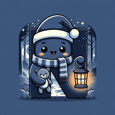 Cute bear with lantern in forest