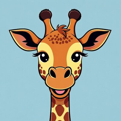 Cartoon giraffe smiling on blue background