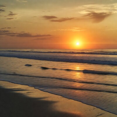 Sunrise over ocean waves