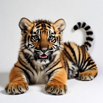 Cute tiger cub on white background