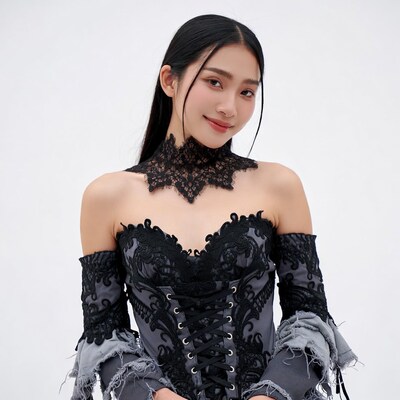 Asian woman in lace gothic dress