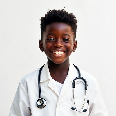 African-American boy doctor stethoscope