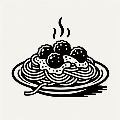 Spaghetti and Meatballs Illustration
