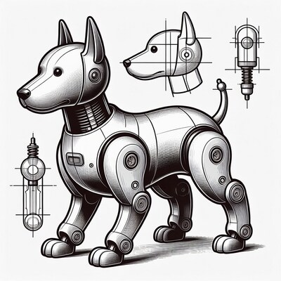 Line Art Robot Dog with Blueprints