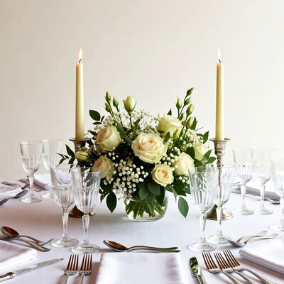 Elegant Wedding Table with White Roses