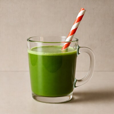 Green Juice in Glass with Straw