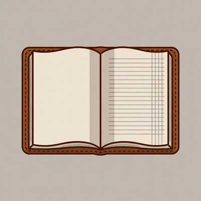 Open Leather Ledger Book Illustration