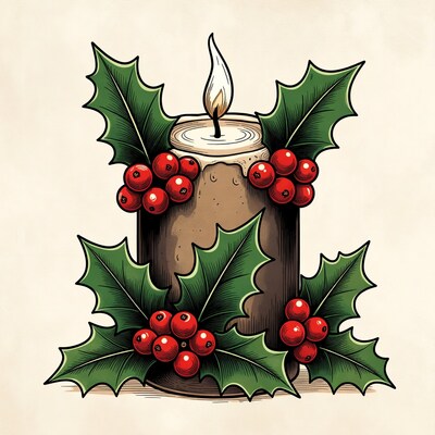 Holly Candle Illustration