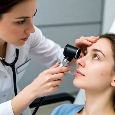 Doctor examining patient's eyes