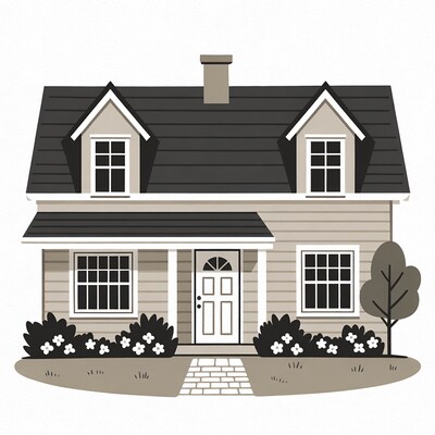 Illustrated beige house with porch