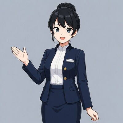 Anime girl presenting in navy suit