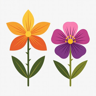 Orange and Purple Flowers Illustration