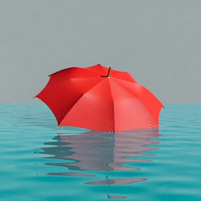 Red Umbrella Floating on Water