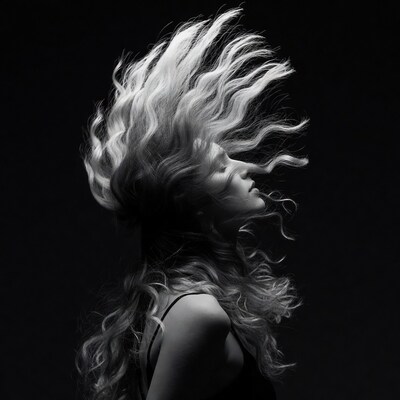 Woman with flowing blonde hair silhouette