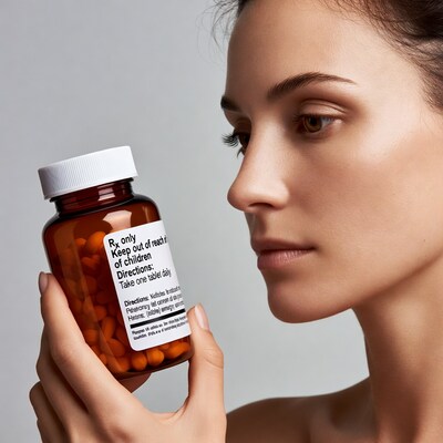 Woman holding prescription pill bottle