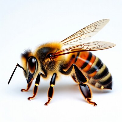 Detailed honey bee on white background