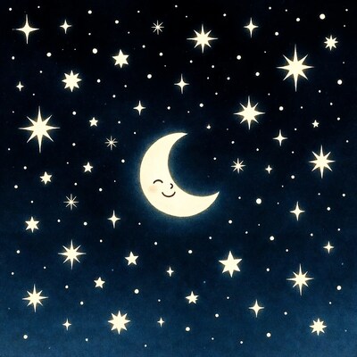 Smiling Crescent Moon with Stars