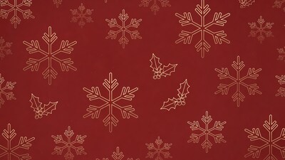 Gold Snowflakes Holly on Red Background
