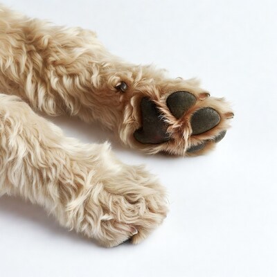 Golden Retriever paws on white background