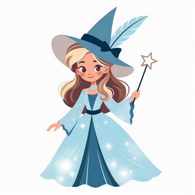 Cartoon girl witch with wand